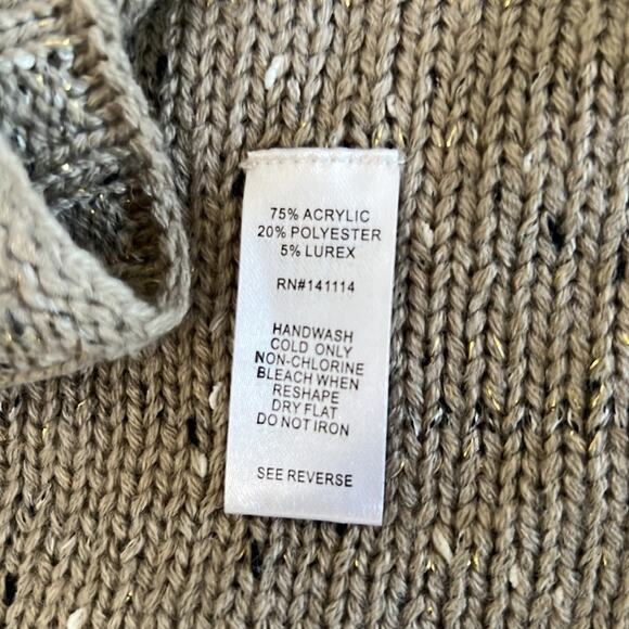 Yaira Taupe Flecked Cardigan Sweater with Black Faux Leather Accents Size Large - Picture 8 of 11